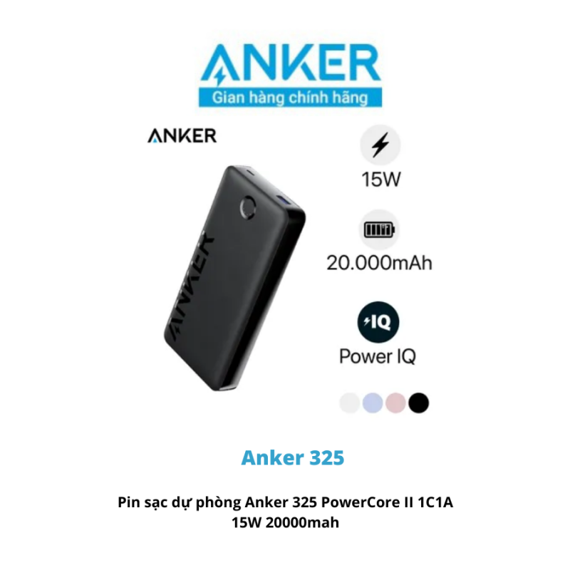 Pin sạc dự phòng Anker 325 PowerCore II 1C1A 15W 20000mah